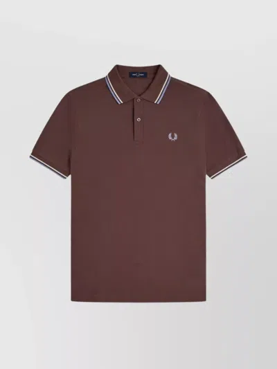 Fred Perry Shirt With Collar And Ribbed Cuffs In Brown