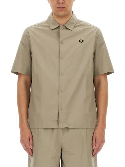 Fred Perry Shirt With Logo Embroidery In Beige