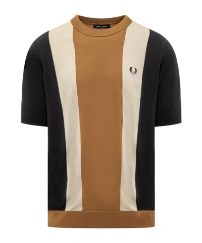 Fred Perry Short Sleeve Knitted T-shirt In Black