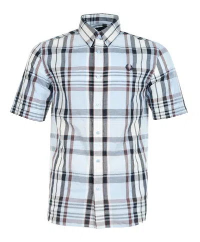 Fred Perry Short Sleeve Madras Check Shirt Light Smoke In Blue