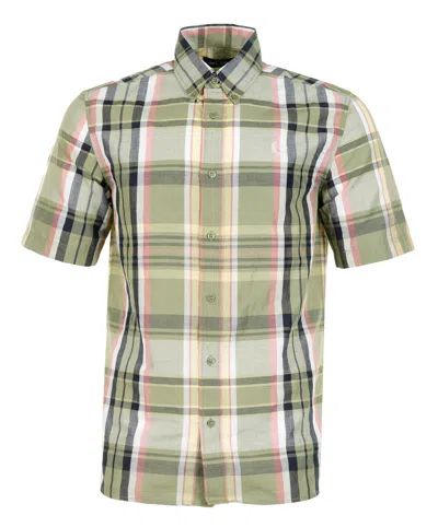 Fred Perry Short Sleeve Madras Check Shirt Olive Mint In Green