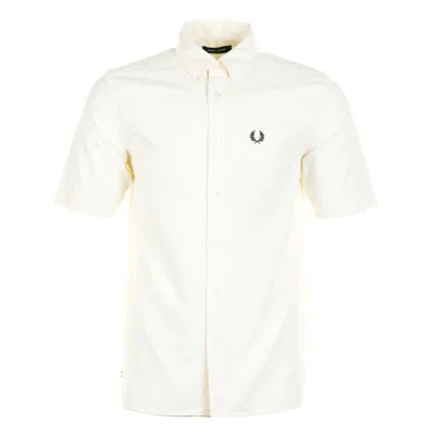 Fred Perry Short Sleeve Oxford Shirt Ecru / Black In Neutral