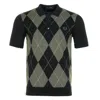 Fred Perry Short Sleeve Textured Argyle Knitted Polo Shirt Black In Green