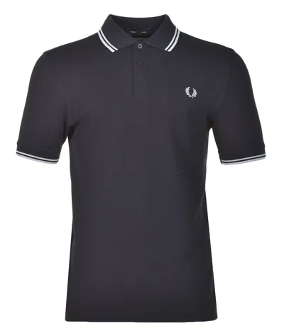 Fred Perry Short Sleeve Twin Tipped Polo Shirt Black Silver Blue