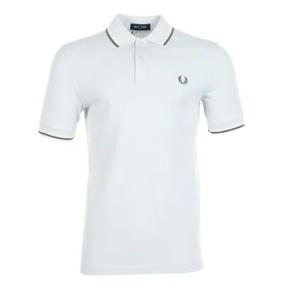 Fred Perry Short Sleeve Twin Tipped Polo Shirt Dusk Blue / Ecru / Green In White