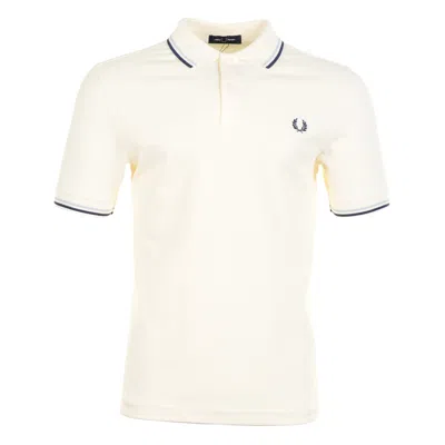 Fred Perry Short Sleeve Twin Tipped Polo Shirt Ecru / Dusk Blue / French Navy In Neutral