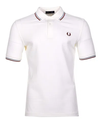 Fred Perry Short Sleeve Twin Tipped Polo Shirt Light Ecru Silver Cinnamon In Grey