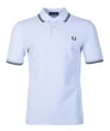 Fred Perry Short Sleeve Twin Tipped Polo Shirt Light Smoke Petrol In Sky
