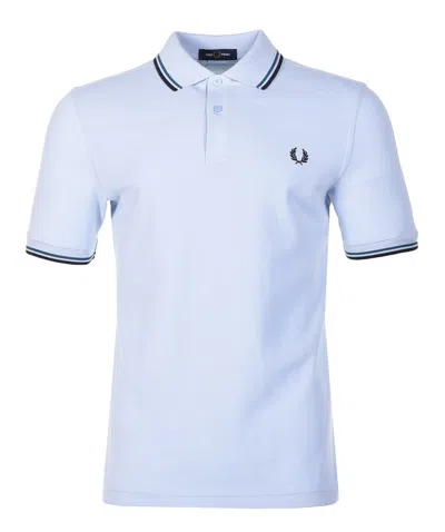 Fred Perry Short Sleeve Twin Tipped Polo Shirt Light Smoke Petrol In Sky