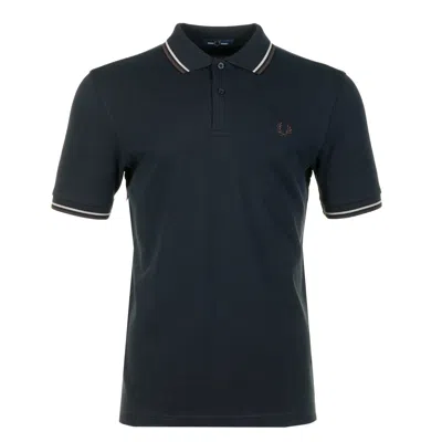 Fred Perry Short Sleeve Twin Tipped Polo Shirt Navy In Blue