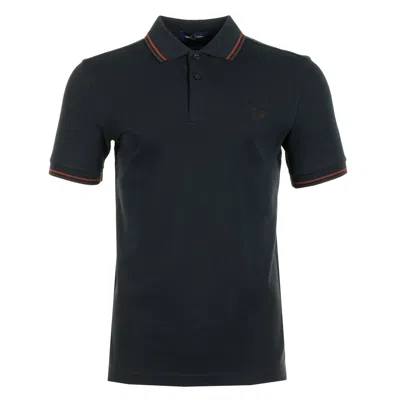 Fred Perry Short Sleeve Twin Tipped Polo Shirt Navy / Brandy / Rich Brown In Black