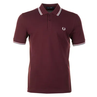 Fred Perry Short Sleeve Twin Tipped Polo Shirt Oxblood / Iced Pink / Dusk Blue In Red