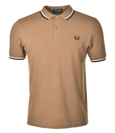 Fred Perry Short Sleeve Twin Tipped Polo Shirt Shadestone Icecream Black In Brown