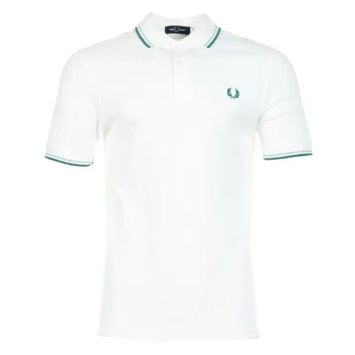 Fred Perry Short Sleeve Twin Tipped Polo Shirt Snow White Track Blue Sport Green