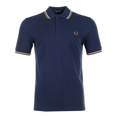 Fred Perry Short Sleeve Twin Tipped Polo Shirt Twilight Navy / Snow White / Dark Caramel In Blue