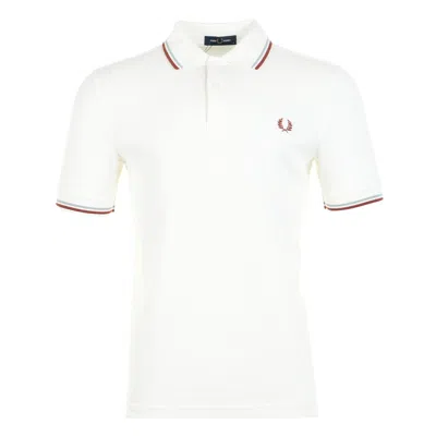 Fred Perry Short Sleeve Twin Tipped Polo Snow White / Silver Blue / Brandy In Black