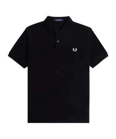 Fred Perry Black Embroidered Polo In 906 Black/chrome