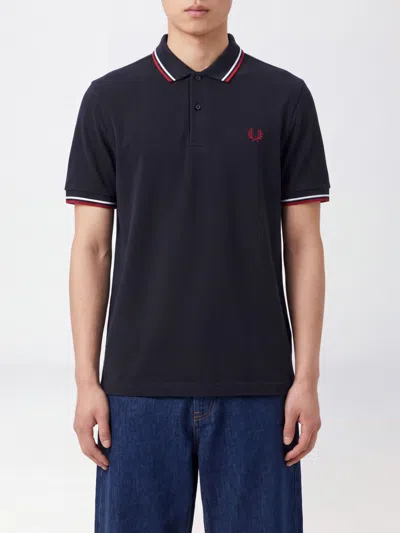 Fred Perry Short-sleeve Cotton Polo With Embroidered Logo And Contrast Trims In Blue