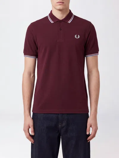 Fred Perry Short-sleeve Cotton Polo With Embroidered Logo And Contrast Trims In Burgundy
