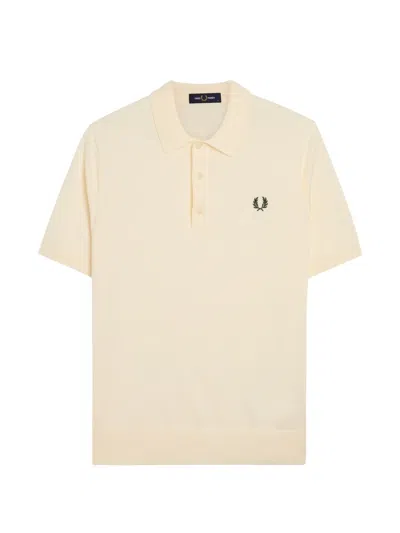 Fred Perry Logo-embroidered Fine Cotton-knit Polo Shirt In Nude