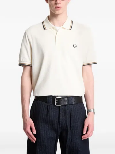 Fred Perry Polo Shirt Collar Short Sleeves Ribbed Cuffs In White