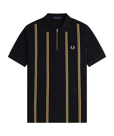 Fred Perry Shortsleeve Striped Polo Shirt In Black