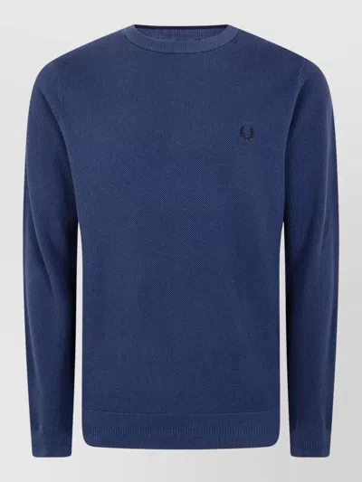 Fred Perry Pique Stitch Jumper In Blue