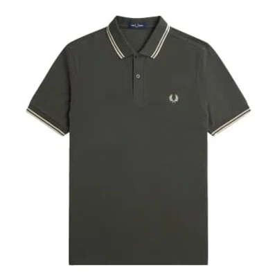 Fred Perry Slim Fit Twin Tipped Polo Field Green & Oatmeal