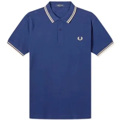 Fred Perry Slim Fit Twin Tipped Polo French Navy & Ice Cream In Blue