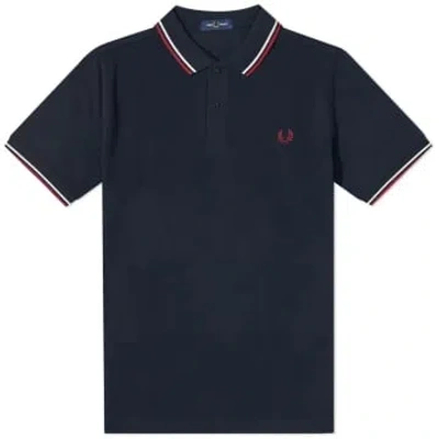 Fred Perry Slim Fit Twin Tipped Polo Navy, Snow White & Burnt Red In Blue