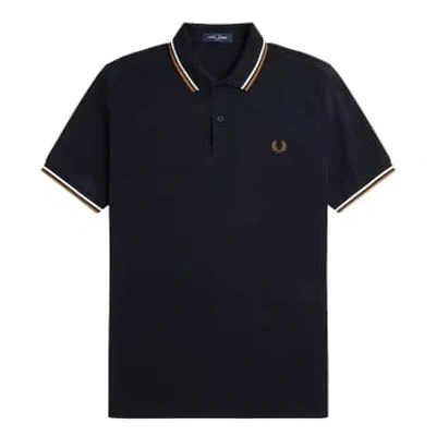 Fred Perry Slim Fit Twin Tipped Polo Navy, Snow White & Shaded Stone In Blue