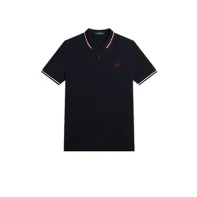 Fred Perry Slim Fit Twin Tipped Polo Navy / Snow White / Burnt Red In Blue