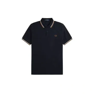Fred Perry Slim Fit Twin Tipped Polo Navy / Snow White / Shaded Stone In Blue