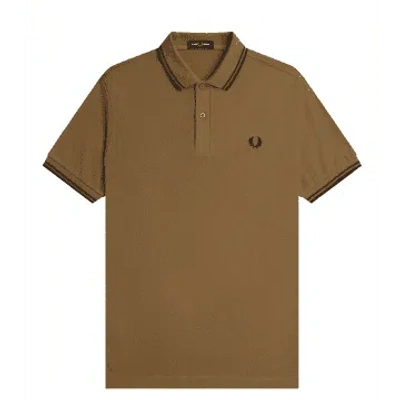 Fred Perry Slim Fit Twin Tipped Polo Shaded Stone, Burnt Tobacco & Black