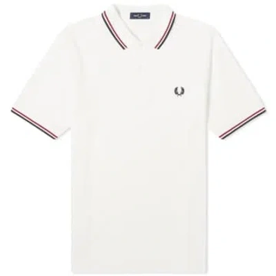 Fred Perry Slim Fit Twin Tipped Polo Snow White, Burnt Red & Navy
