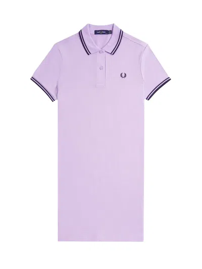 Fred Perry Stretch Cotton Polo Dress With Contrasting Profiles In Purple