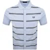 Fred Perry Stripe Button Through Polo T Shirt Blue