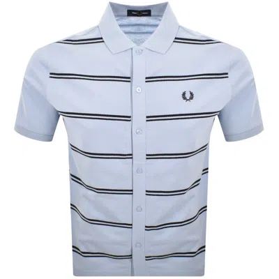 Fred Perry Stripe Button Through Polo T Shirt Blue