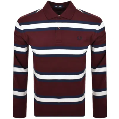 Fred Perry Stripe Polo T Shirt Burgundy