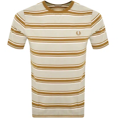 Fred Perry Stripe T Shirt Brown In Neutral