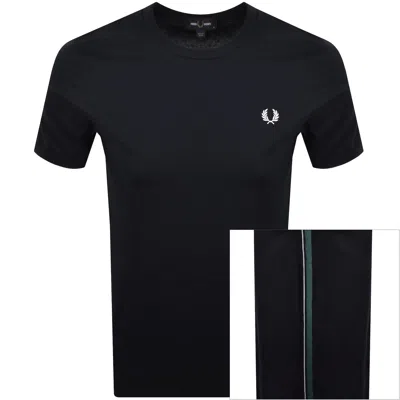 Fred Perry Stripe Tape T Shirt Navy In Black