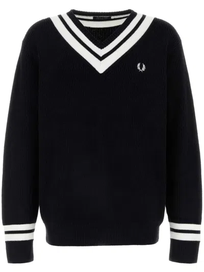 Fred Perry Black Striped Trim V-neck Sweater