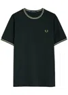 Fred Perry Stripe-trimmed Logo Cotton T-shirt In Green