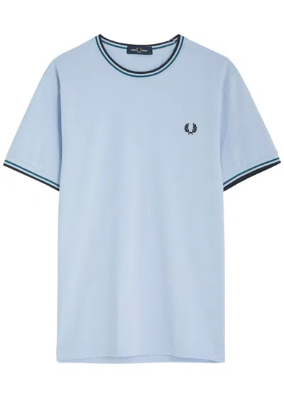 Fred Perry Stripe-trimmed Logo Cotton T-shirt In Blue