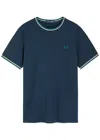 Fred Perry Stripe-trimmed Logo Cotton T-shirt In Navy