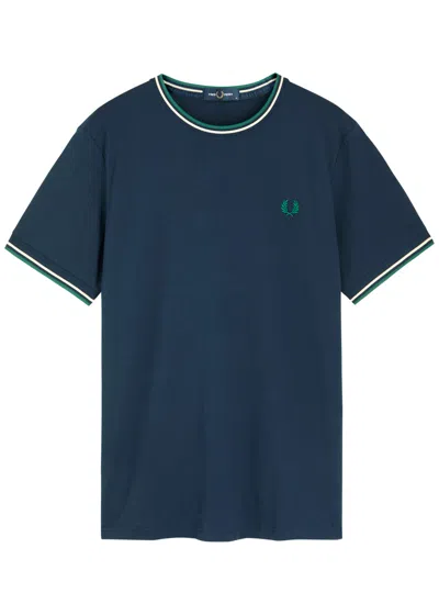 Fred Perry Stripe-trimmed Logo Cotton T-shirt In Navy