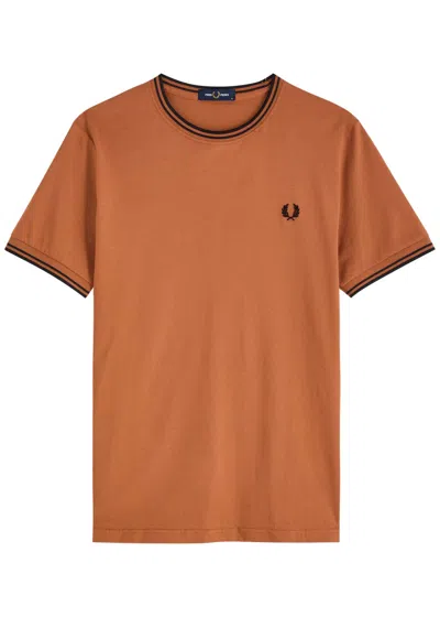 Fred Perry Stripe-trimmed Logo Cotton T-shirt In Orange