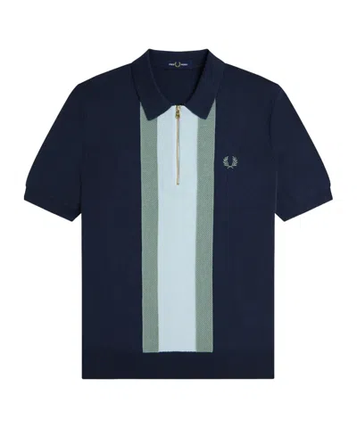 Fred Perry Stripe Zipped Short-sleeve Polo Shirt In White
