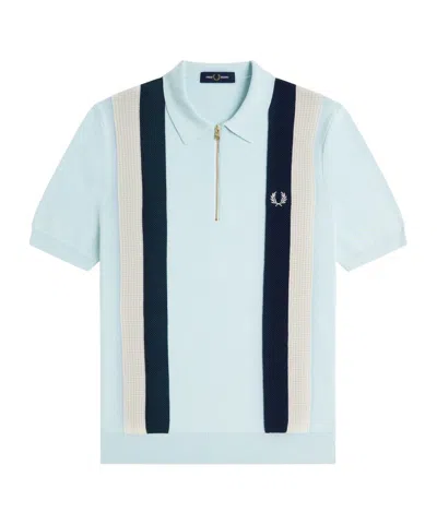 Fred Perry Stripe Zipped Short-sleeve Polo Shirt In Blue