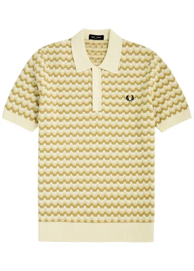 Fred Perry Striped Bouclé-knit Polo Shirt In Cream